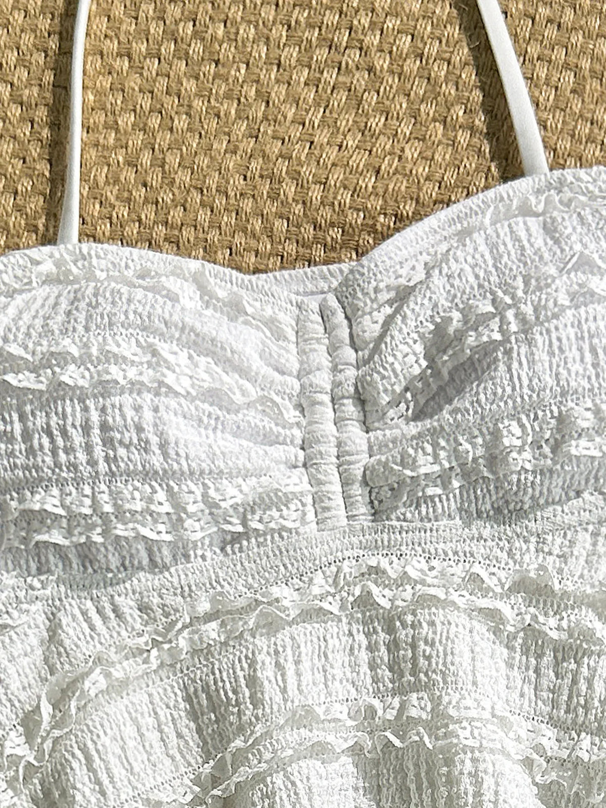 Light girls’ bikini set - two-piece, textured lace-like fabric, polyester, for summer beach vacation