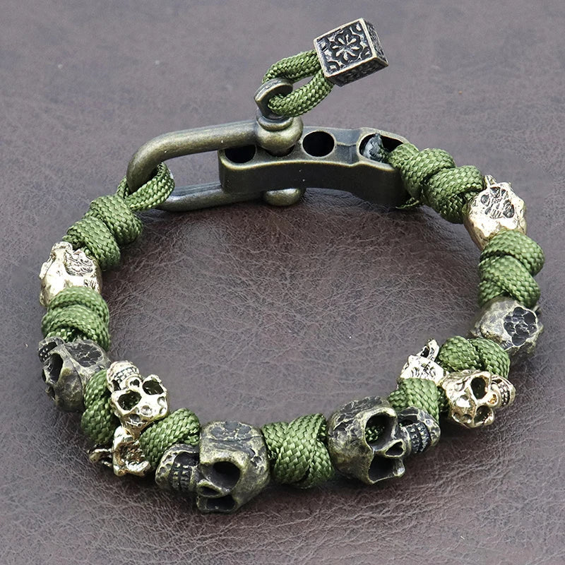 Skull Paracord Bracelet Gothic Wristband Halloween 2026 Gift Idea Flexible Braided Jewelry