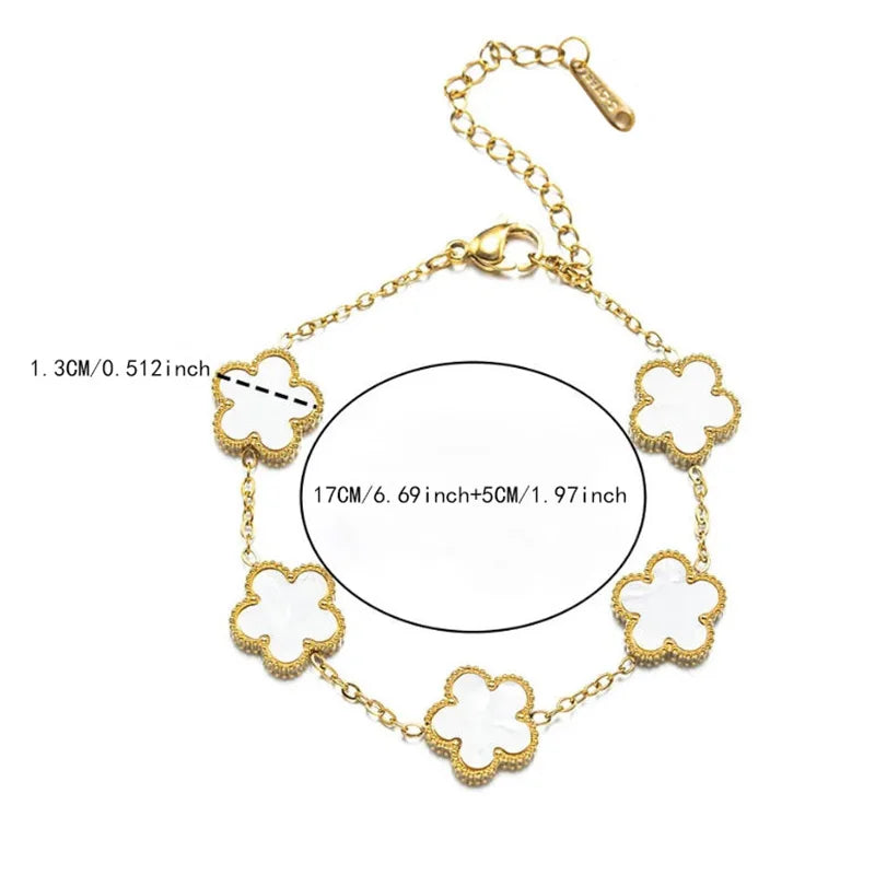 Bracelet2026 Edition Stainless Steel Double Sided Clover Petal Design Gold Plated Five Leaf Charms Gift Idea for Moms Fall
