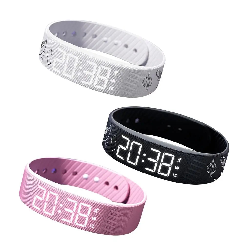 LED Digital Alarm Clock Bracelet Wristband Pedometer Water-Resistant Vibrating Alarm Summer 2026 Gift