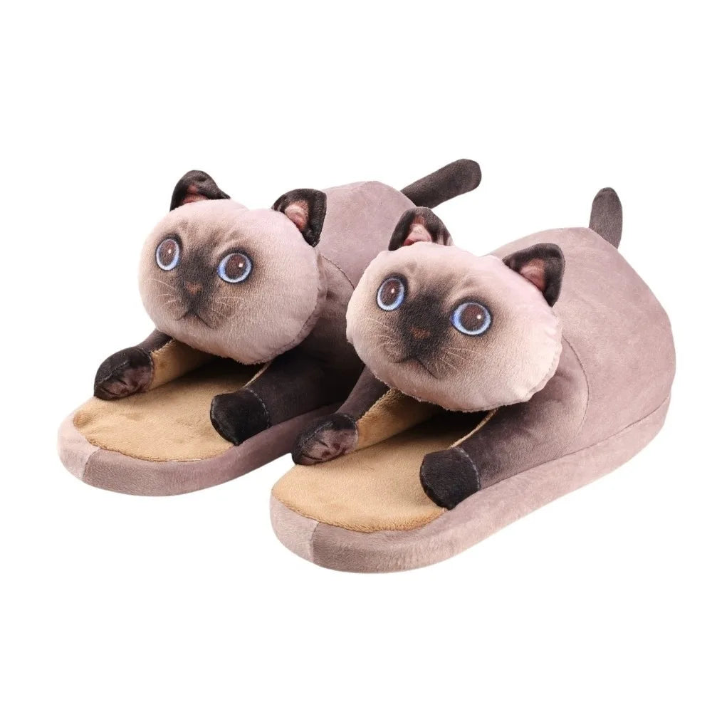 Plush cozy women's cat-face plush slippers - cat-face design, plush upper, EVA sole, indoor wear for winter