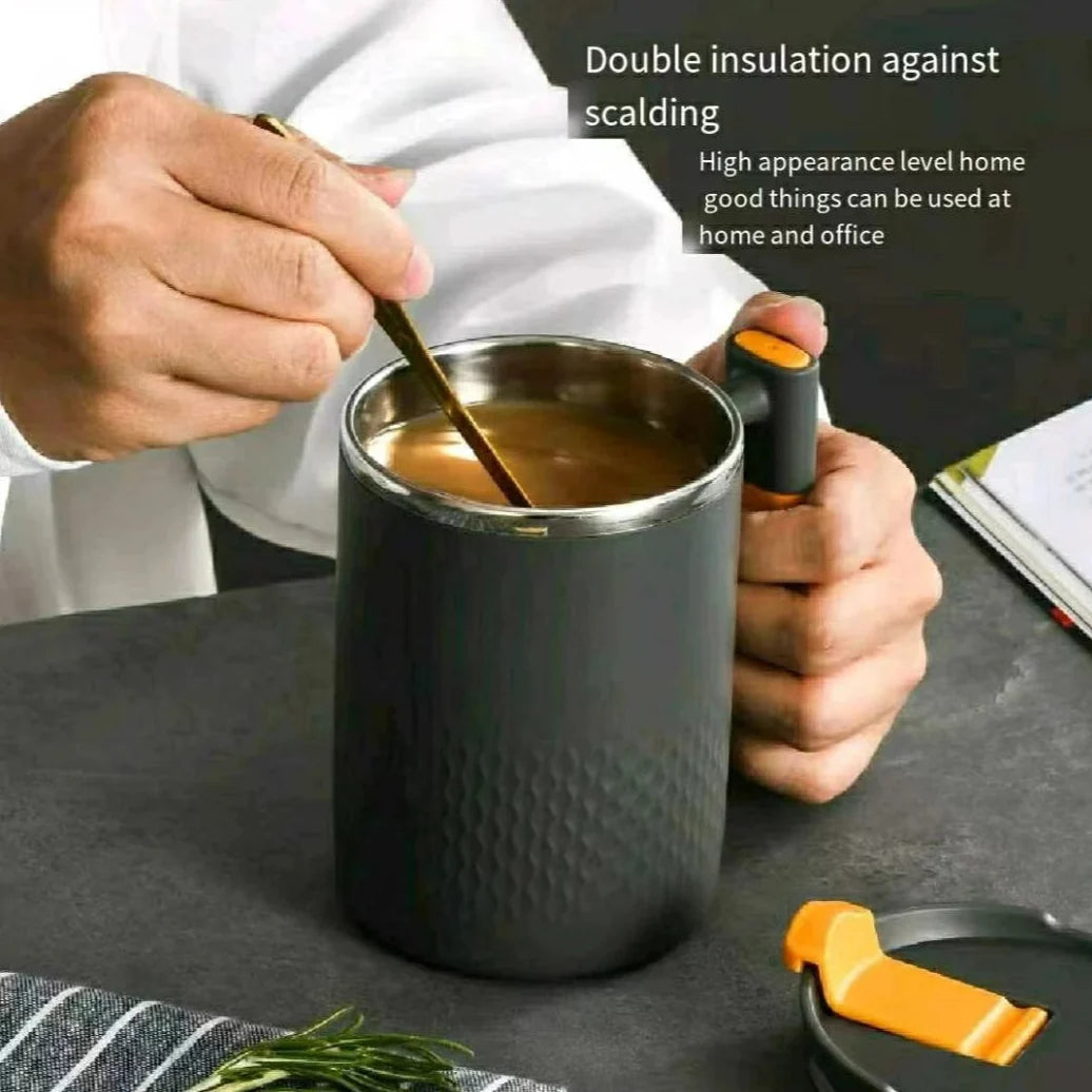 450ml Travel-Friendly Stainless Steel Coffee Mug with Handle and Cover Leak-proof Design for Hot or Cold Drinks