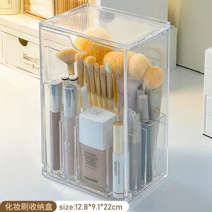 Brush Makeup Holder With Lid Acrylic Organizer Box Large Capacity Divider Storage Dust Free Fall 2025 Gift
