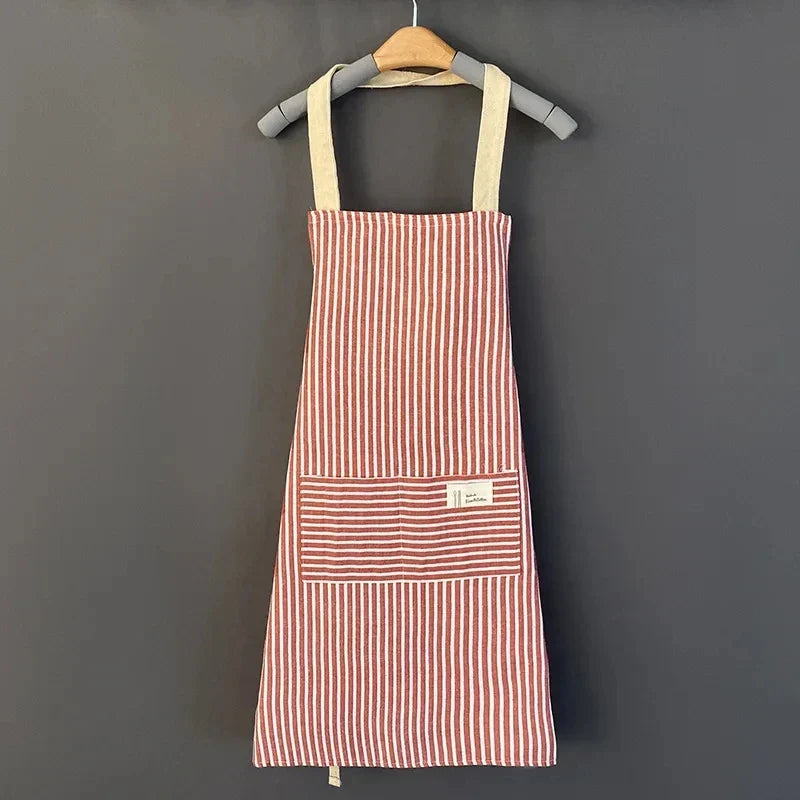 Kitchen Apron Linen Striped Hanging Neck Apron Japanese Style Cooking Gardening Fall 2025 Breathable Flexible