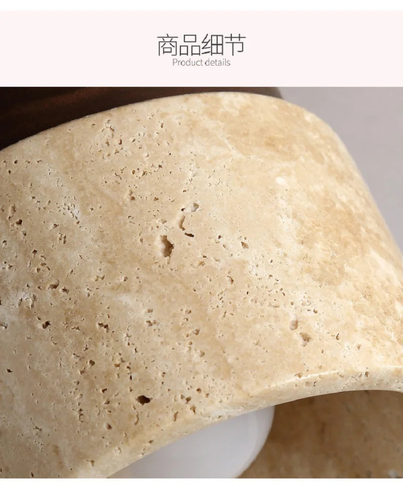 Travertine Japandi Ceiling Light Wood Cap Round Mid Century Lamp