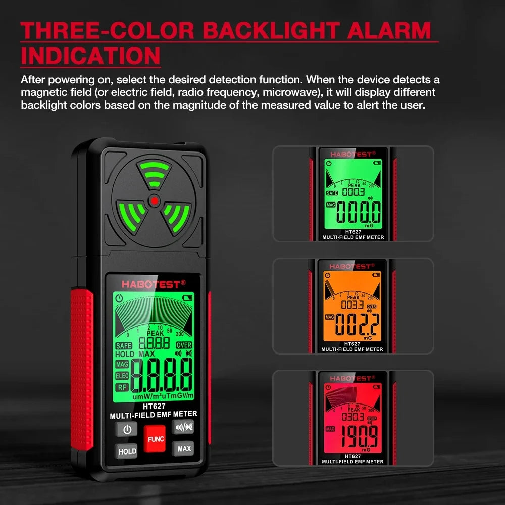 Portable 3-in-1 EMF Meter with LCD Display for Electromagnetic Radiation Detection, High-Precision Sensor, and Multiple Measurement Modes-4
