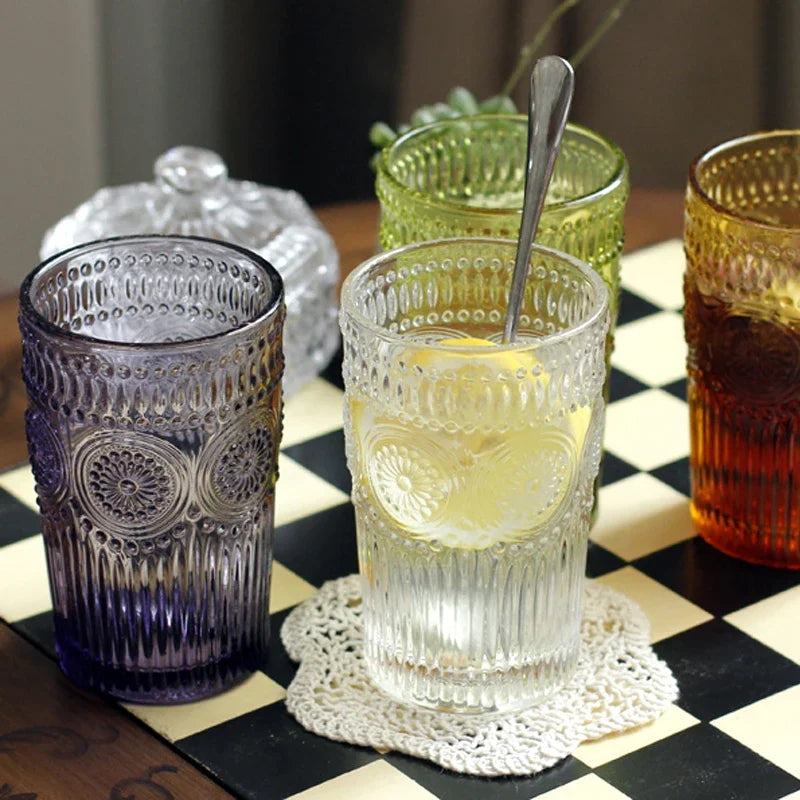 Tumbler Glass 350ml Engraved Sunflower Vintage Drinkware Summer 2025 Tableware Elegant Gift Idea