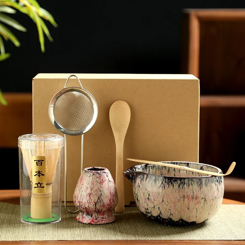 Matcha Tea Kit Ceramic Bowls With Bamboo Whisk 6 Piece