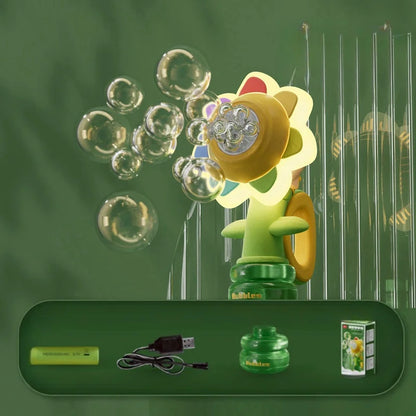 Machine Bubble Sunflower Bubble Maker Toy Kids Summer 2025 One Key Automatic Light Dancing Gift