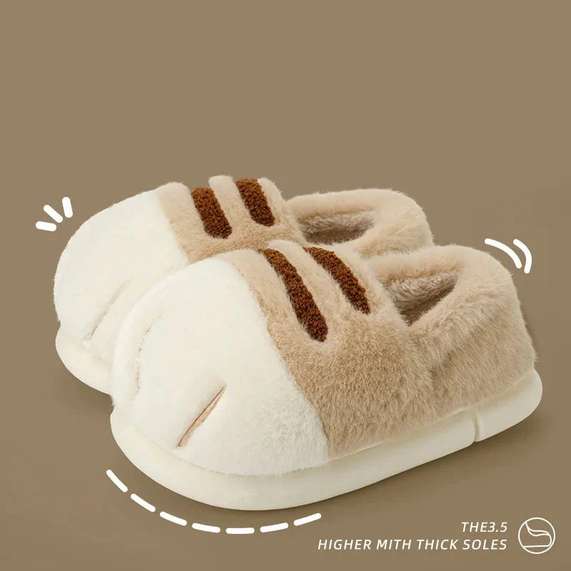 Plush Unisex Slippers For Kids - Cozy Cat Design, Plush Lining, Indoor Wear At Household