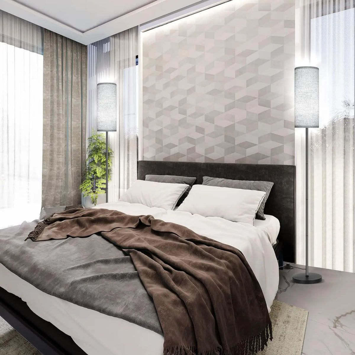 Japandi  Contemporary Floor Lamp With Fabric Shade Stepless Dimming