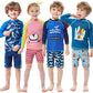 Fast-dry unisex kids' swimsuit set - long-sleeve top and shorts, polyester, for summer swimming