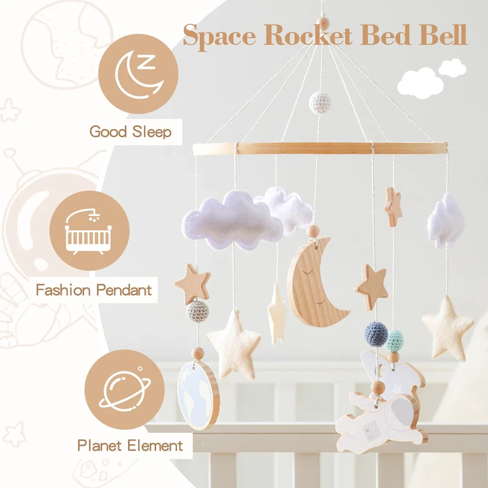 Rocket Wooden Crib Mobile Newborn Sensory Toys Soothing