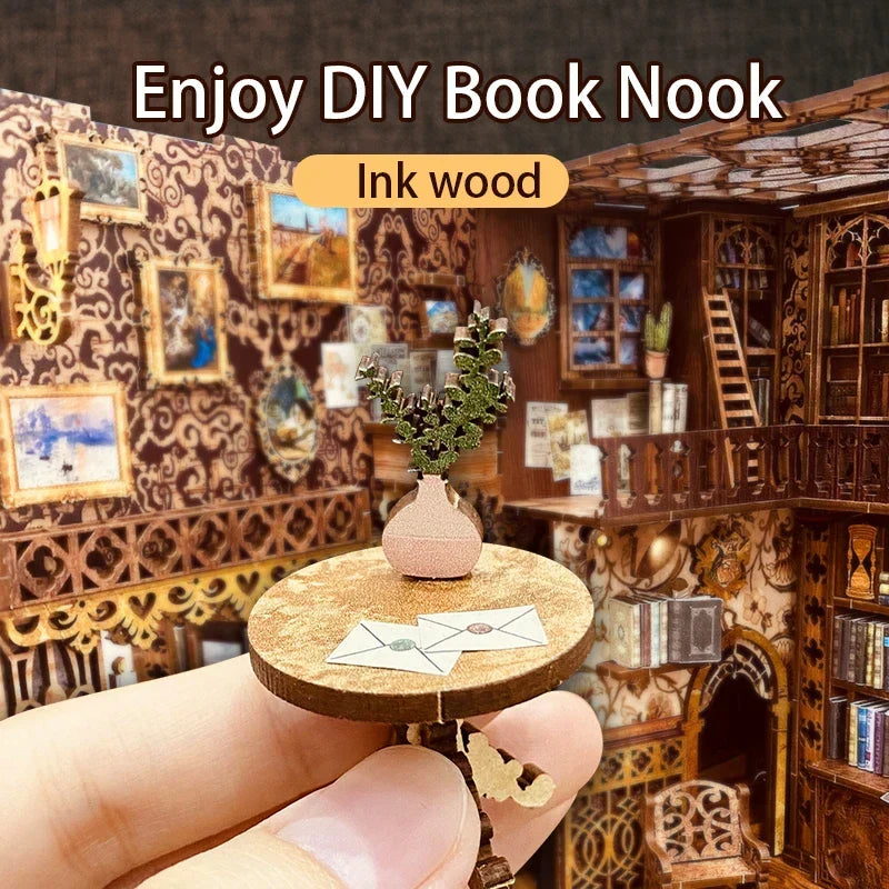 Book DIY Nook Kit Wooden Miniature Shelf Insert Roombox Dollhouse Model Holiday 2025 Cozy Library Gift