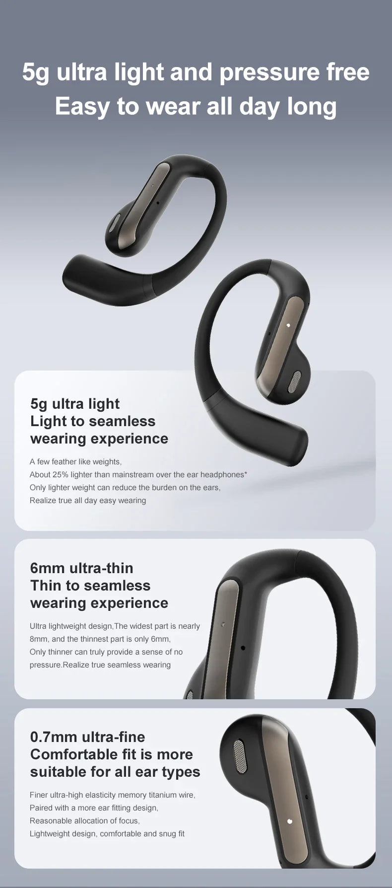 Translation AI Earbuds With Noise Canceling Ear Hook Sports