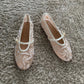 Women Breathable Ballet Flats - Mary Jane Mesh, Embroidered