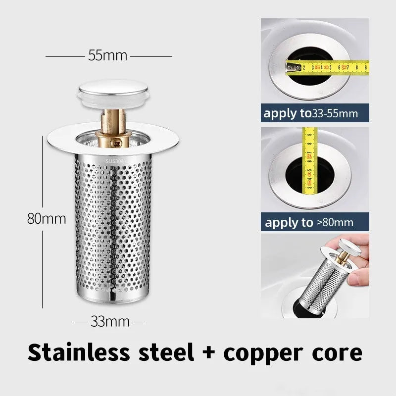 Pop-Up Drain Stopper Basin Hair Catcher Stainless Steel Filter Anti-Odor Fall 2026 Household Upgrade