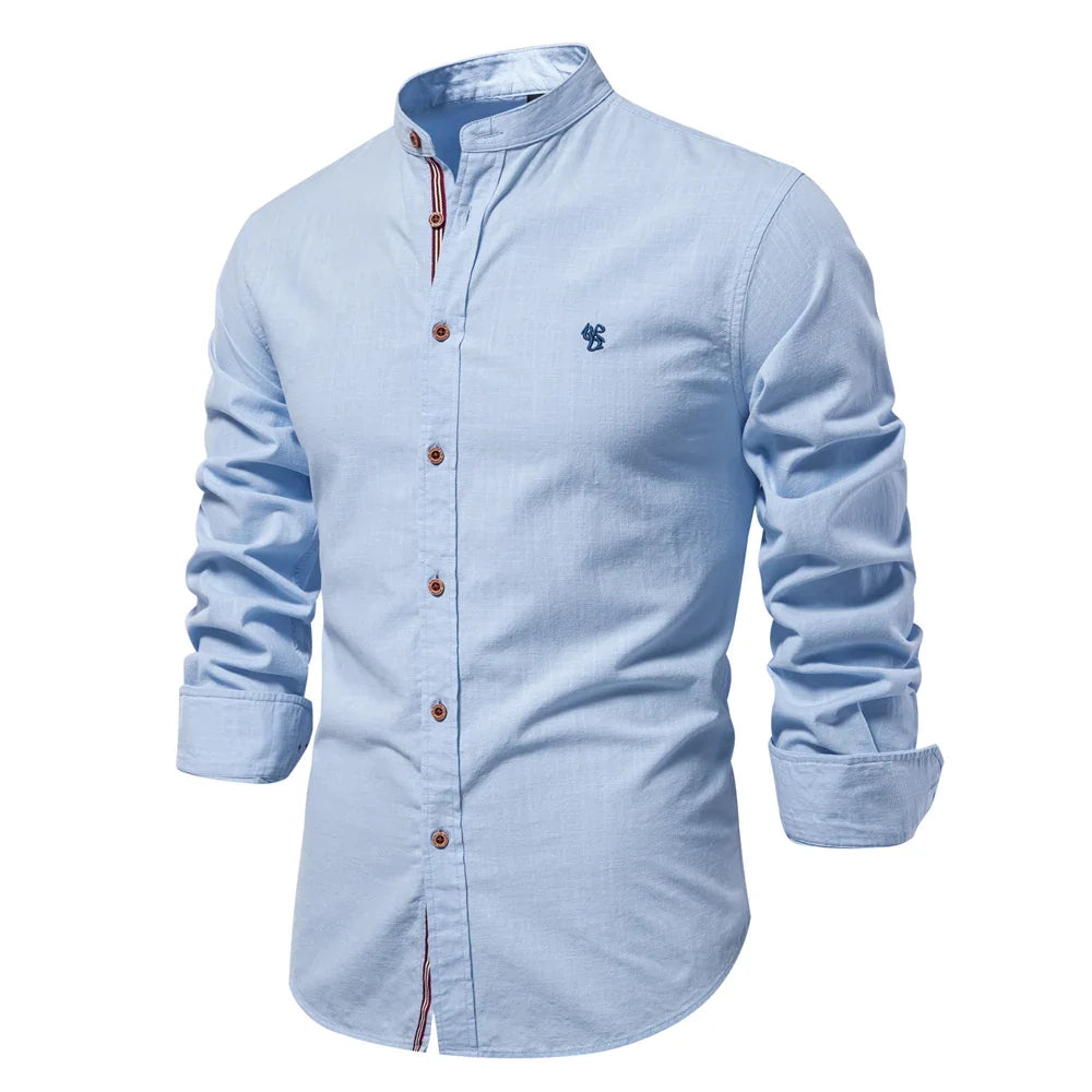 Long Cotton Sleeve Shirt for Men - Solid Color Casual Wear, High Quality