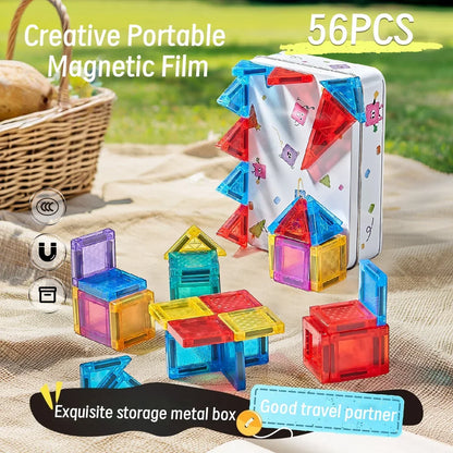 Magnetic2025 Edition Tiles Travel Kit 56 Piece Travel-Friendly STEM Building Blocks For Kids Screen Free Educational Gift Fall