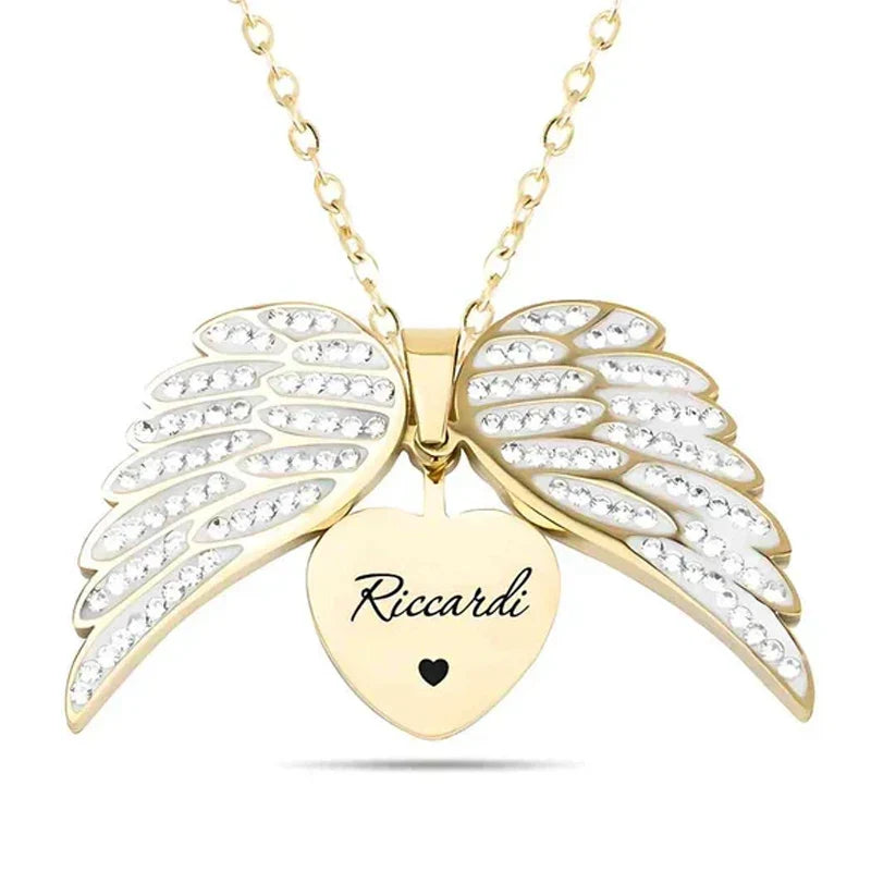angel wings, zircon stone, metal chain, gift idea – Timeless couples' heart pendant necklace