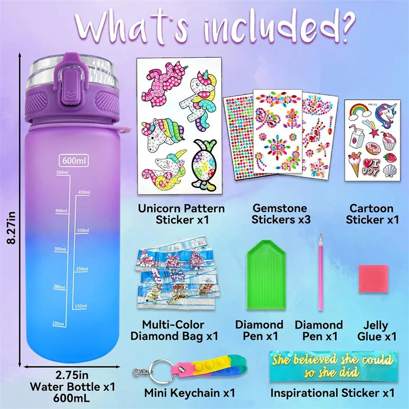 Mermaid DIY & Unicorn Water Bottle Craft Kits for Girls - Fun Arts and Crafts Birthday Gift with Fidget Keychain