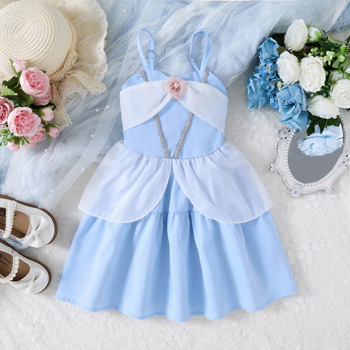 girls' Breathable dress - lace-up sling, sleeveless, flowy, polyester, for summer