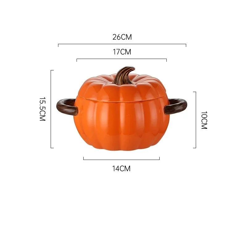 Soup Pumpkin Pot 1.4L Ceramic Bowl With Lid Halloween
