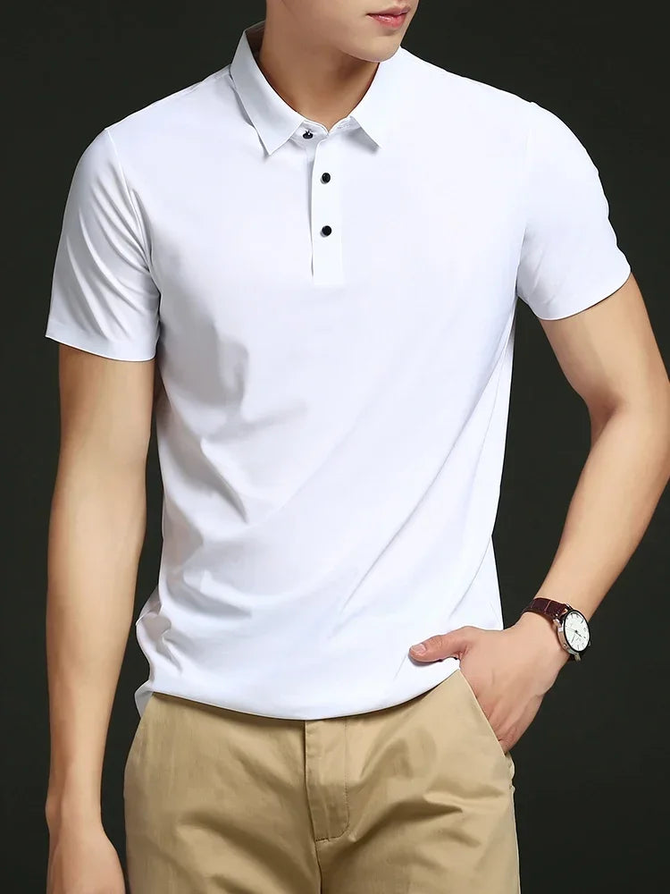Variant image for Men's Ice Silk Polo Shirt, Lightweight Breathable Fabric, Adjustable Tailored Fit for Office and Casual Wear-15