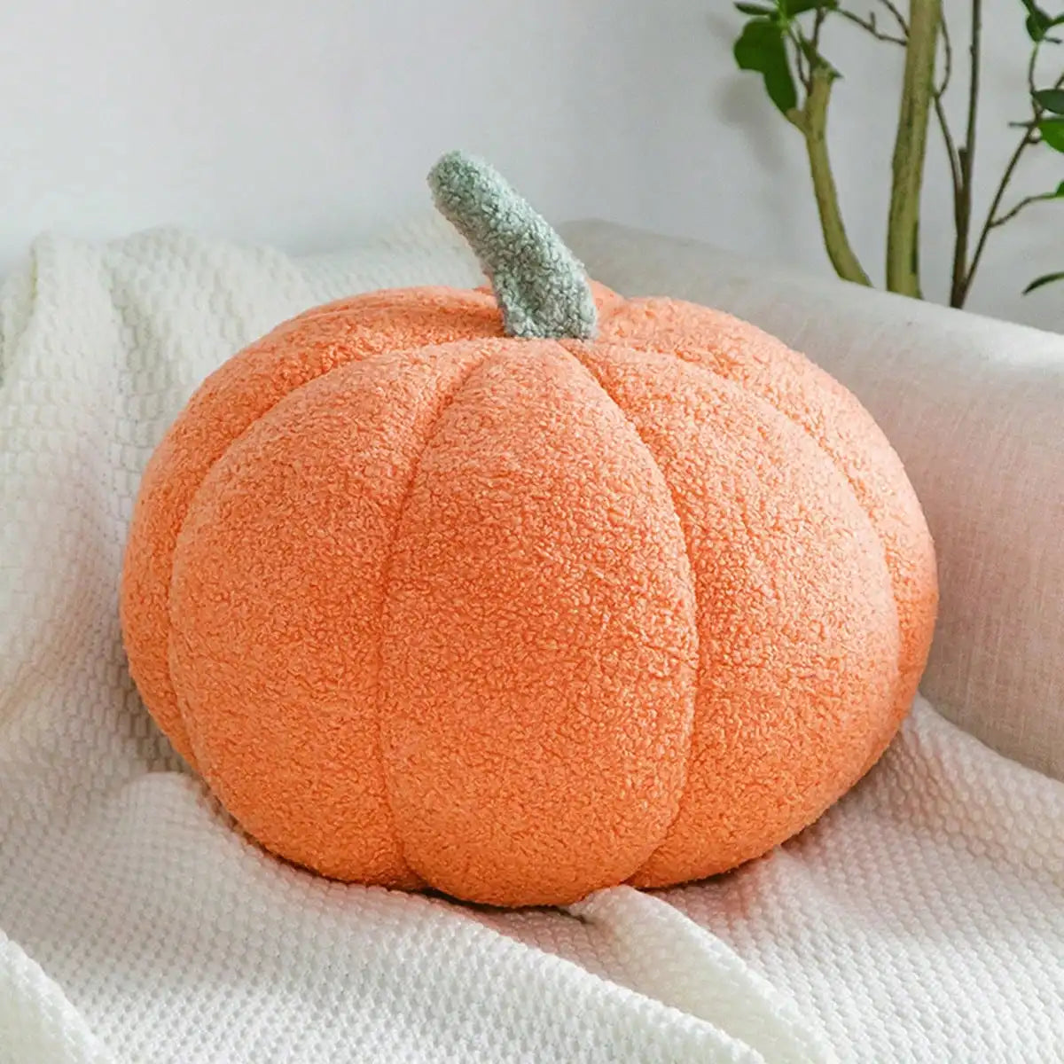 Cozy Sherpa & Boucle Throw Pillow for Fall & Halloween Household Decor, Ideal Gift for Kids and Babies – Plush Pumpkin Cushion