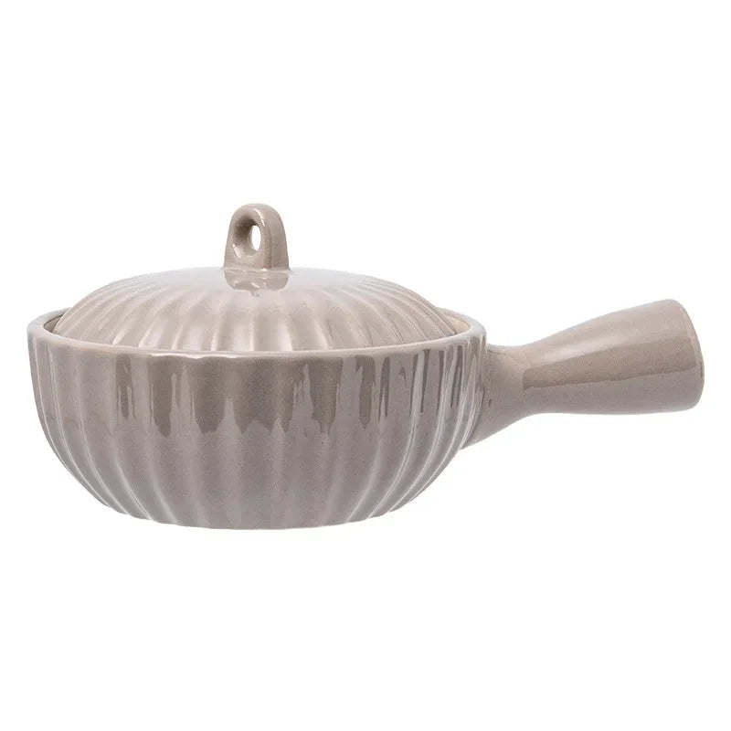 Single Ceramic Handle Bowl With Lid Japanese Style