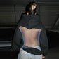 Relaxed Oversized Women’s Hooded Pullover - Boxy Hollow-Back Cut, Blended Fabric With Mesh Back, For Streetwear