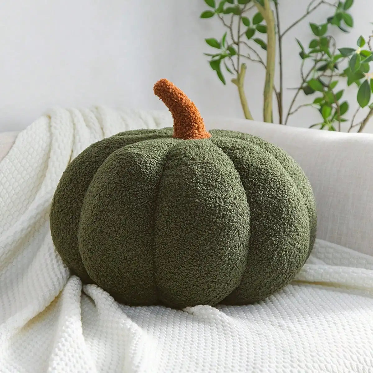 Cozy Sherpa & Boucle Throw Pillow for Fall & Halloween Household Decor, Ideal Gift for Kids and Babies – Plush Pumpkin Cushion