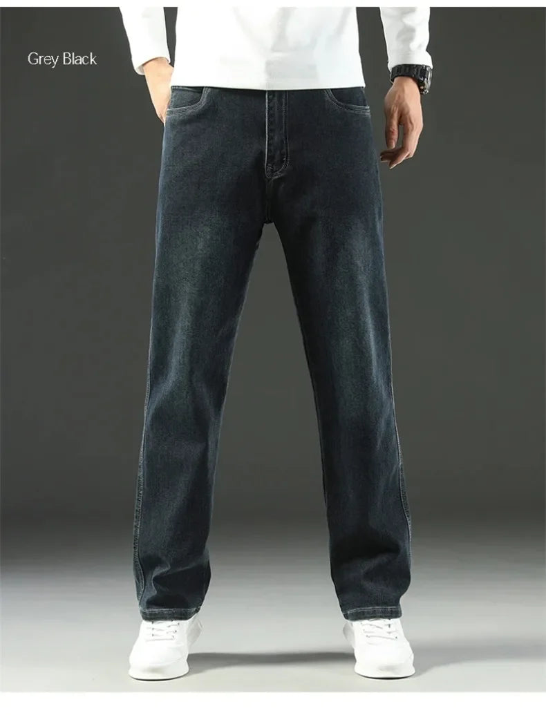 Men’s Stretchy Jeans - Wide Leg, Cotton, Business Casual