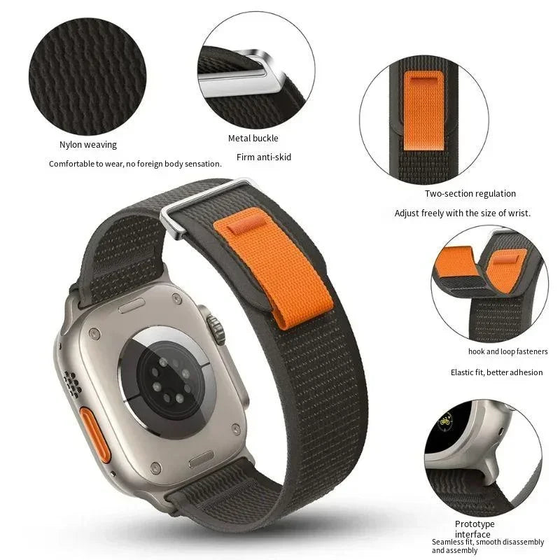 Trail Nylon Loop Apple Watch Band - Breathable Sport Strap for Ultra 3 2, Series 11 10 9 8 7 41-49mm