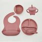Baby Silicone Tableware Kit 8 Piece Suction Bowls Divided Plate Bib Spoon Fork Fall 2025 Self Feeding Aid
