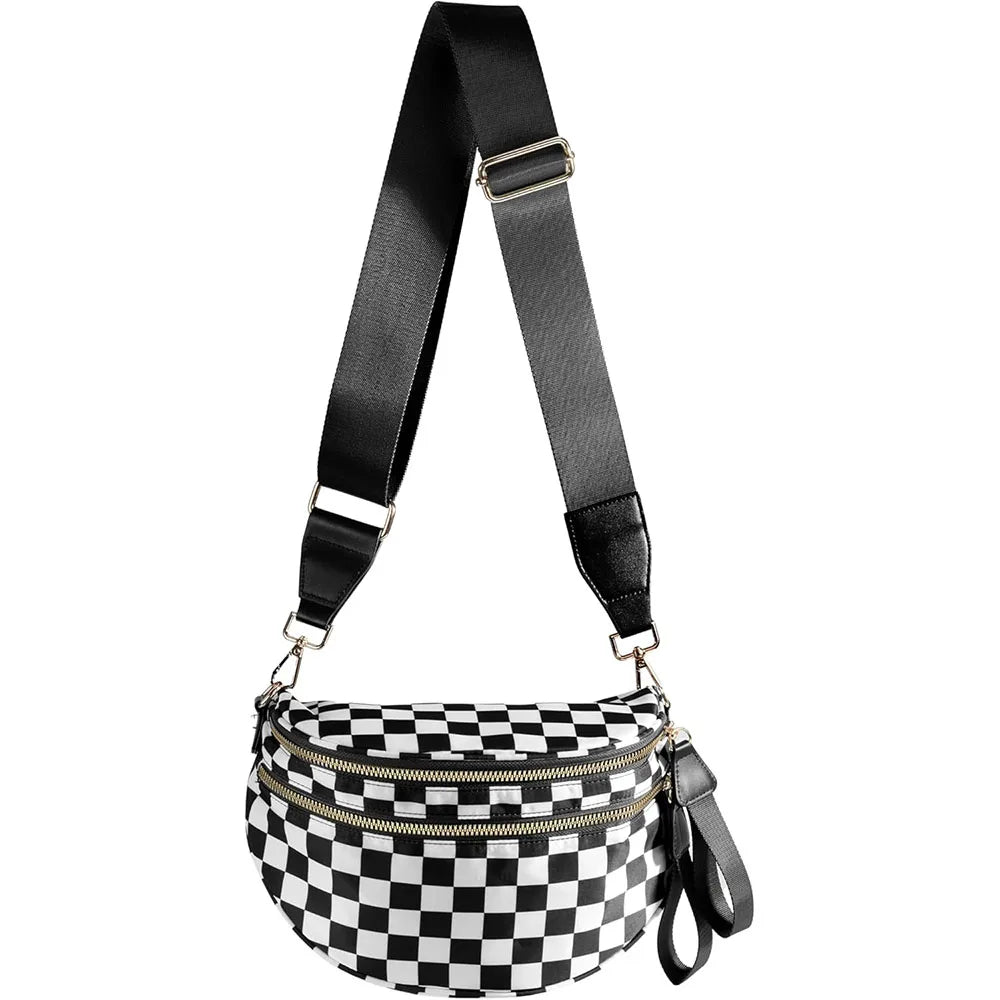 high-capacity sling bag with adjustable strap – Casual women's checkered crossbody shoulder bag