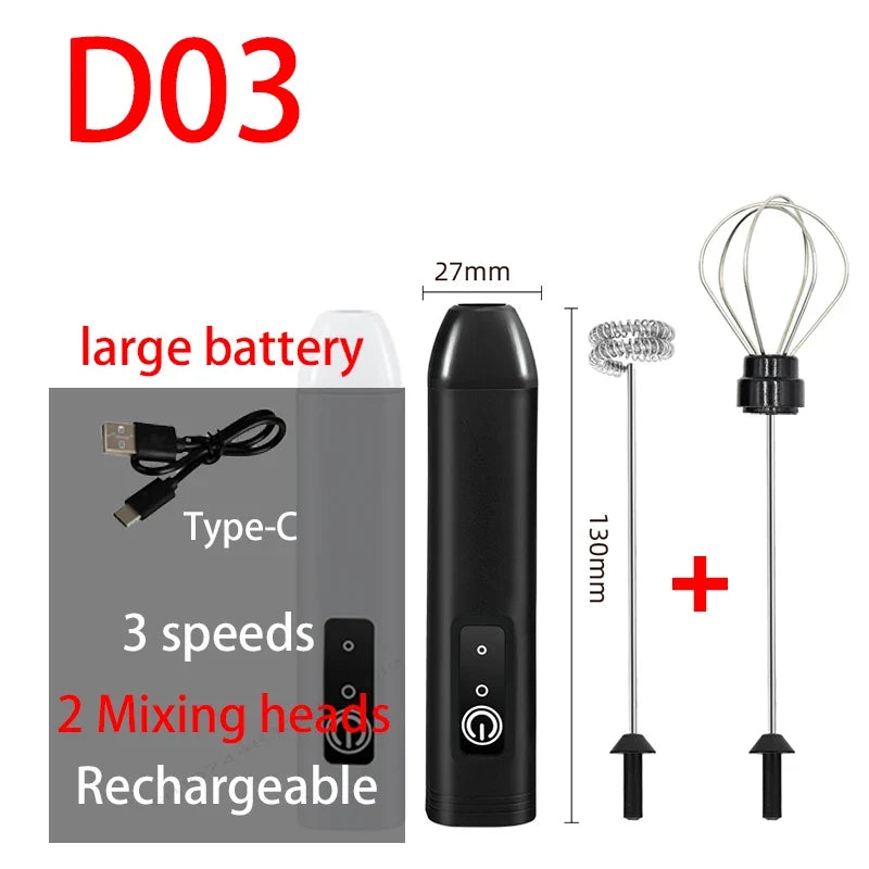 Hand-Held Foam Maker Egg Beater Coffee Drink Wand 2026 – USB Battery-Powered Motor-Driven Milk Frother 3-Speed