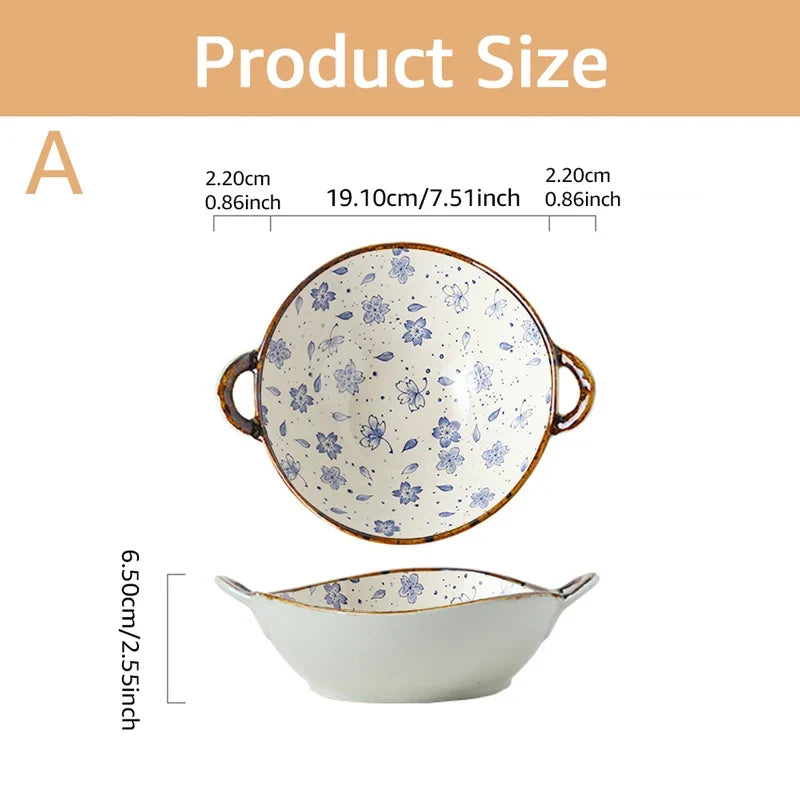 7.5 Ceramic Inch Noodle Bowl With Handles Floral Porcelain