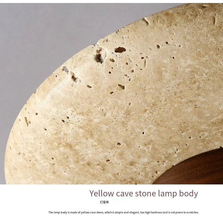 Travertine Japandi Ceiling Light Wood Cap Round Mid Century Lamp