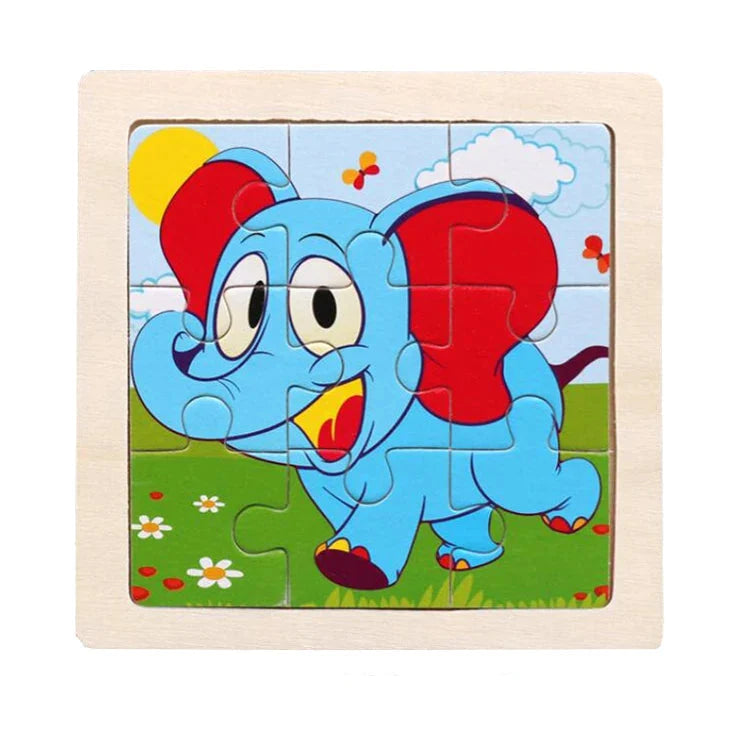Wooden Kids Jigsaw Puzzle - Montessori Cartoon Animal Vehicle Educational Toy for Children