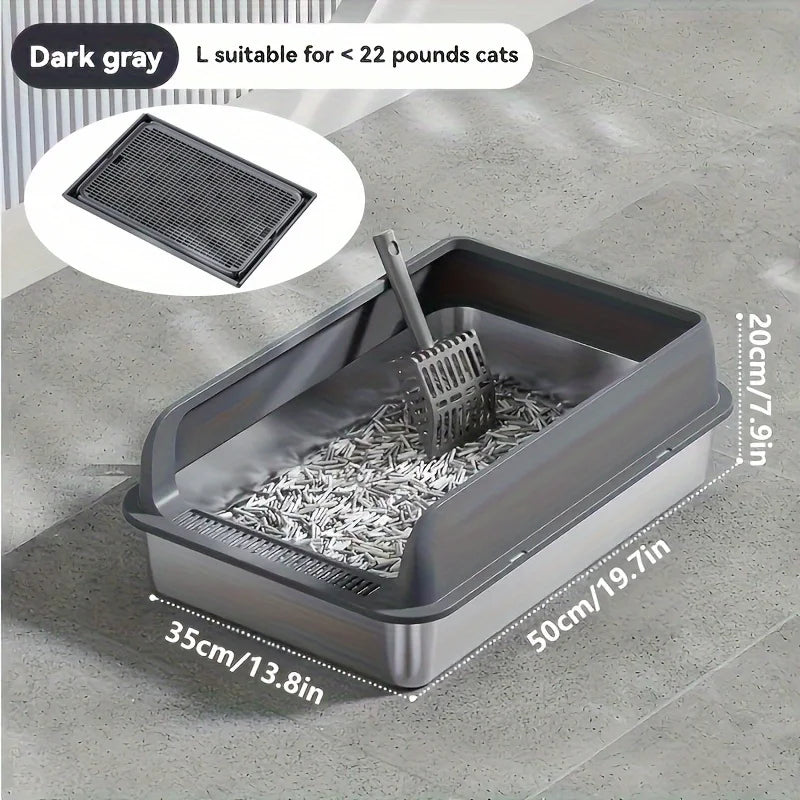 Semi-Enclosed Leak-Proof High-Sided with Mat 2026 – KEMORELA Extra Large Stainless Steel Cat Litter Box