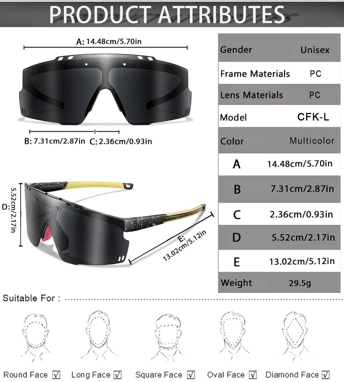 UV400 polycarbonate lenses, cycling, running, fishing – Light unisex sports sunglasses