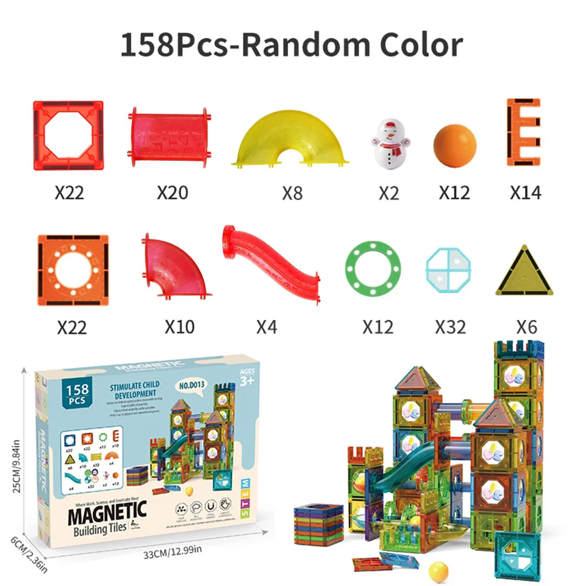 3D Magnetic Building Tiles for Kids - Clear STEM Educational Toys, Creative Marble Run Blocks Kit