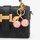 Cherry Red Keychain Bag Charm With Gold Leaf Lobster Clasp