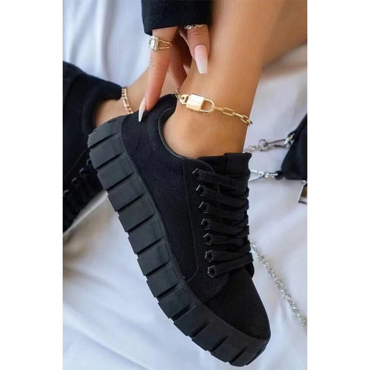 Variant image for Trendy Women's Sneakers with Thick Sole for Comfort in Black, Green, Blue, and Khaki - Casual Sporty Footwear-1