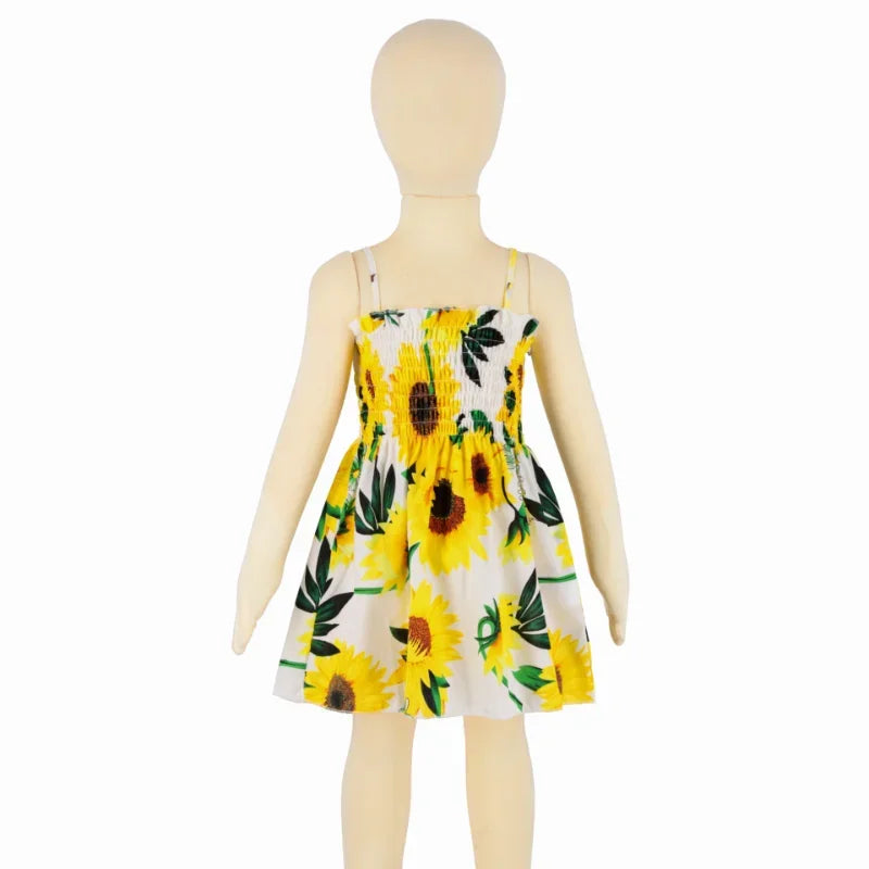 Plush girls' floral sundress - smocked bodice, polyester, for casual beach party