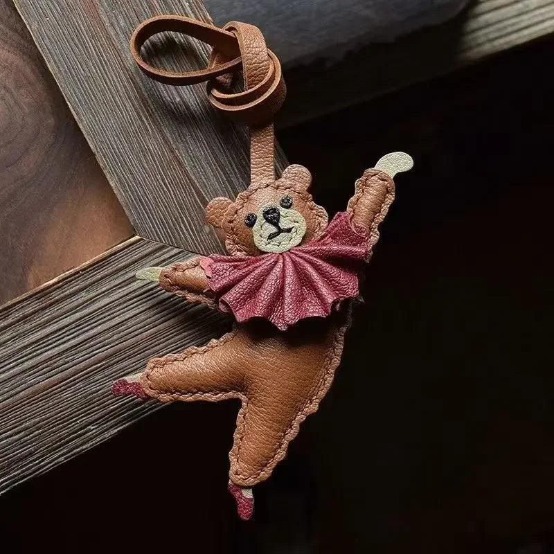 Leather PU Bag Charm Personal Dancing Bear Keychain Gift