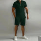 Solid Color Polo Shirt & Vertical Stripe Pants Kit - Casual Short Sleeve Sports Wear