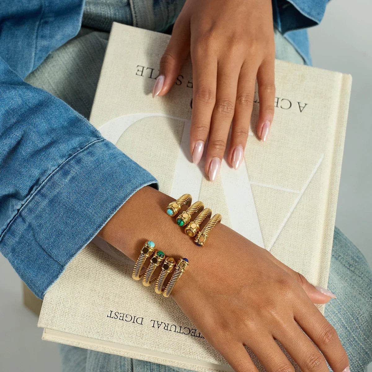 Gold Plated Stainless Steel Stackable Bracelet Kit Cuff Jewelry For Elegant Layering Spring 2026 Gift