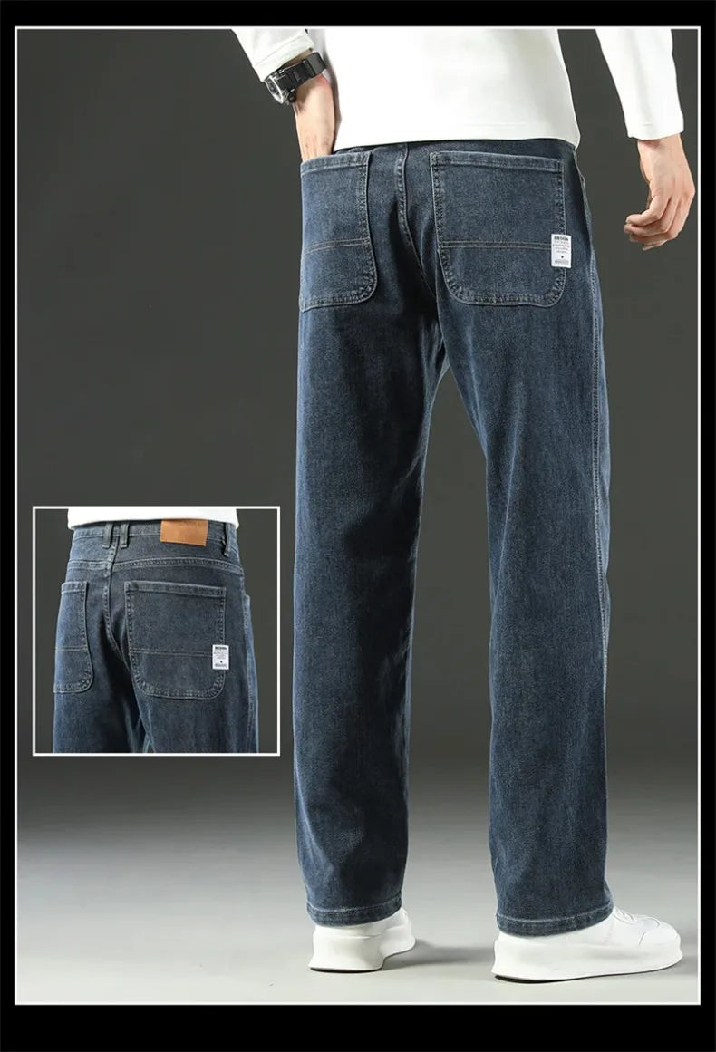 Men’s Stretchy Jeans - Wide Leg, Cotton, Business Casual